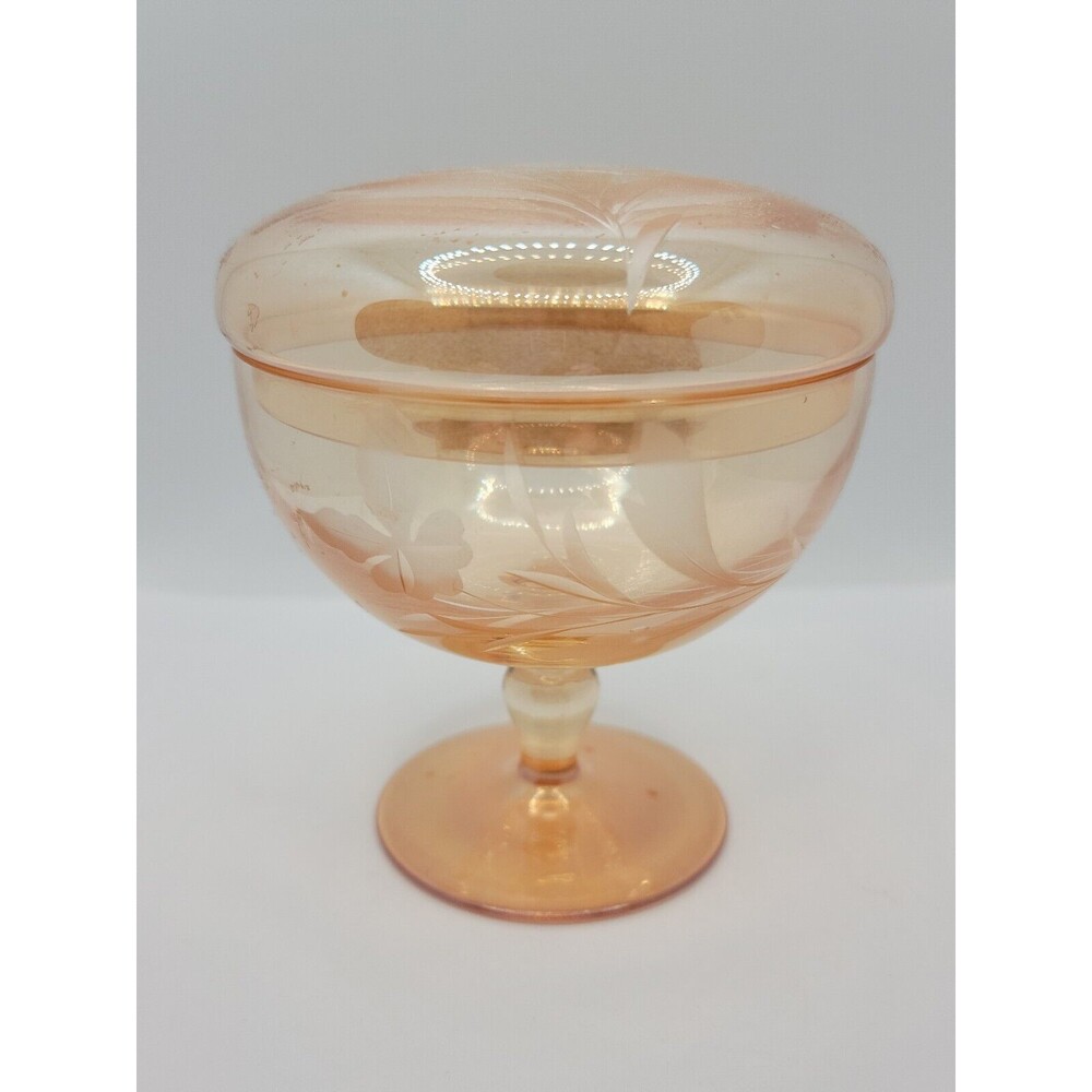 Indiana Glass Carnival Marigold Etched Dessert Dish with Lid
